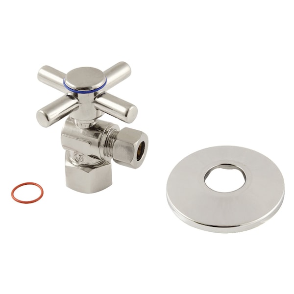 12Inch FIP x 38Inch OD Comp QuarterTurn Angle Stop Valve with Flange, Polished Nickel